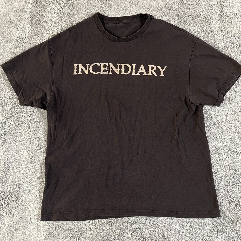 Mens Incendiary Band T-Shirt L Black Hardcore Coffin Japanese Text Graphic Tee
